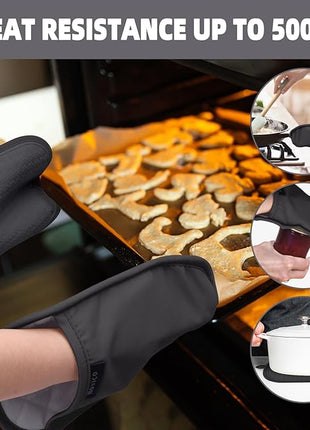 Hovico 2PCS Silicone Pot Holders, Oven Mitts Heat Resistant Hot Pads with Pockets, Non Slip Pot Holder for Kitchen Baking and Cooking| 9.8 x 7 Inches | Towel Cloth Interior Lining - Black