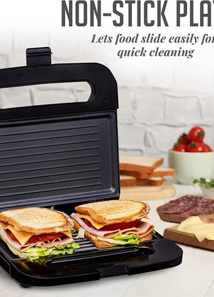 OVENTE Electric Panini Press Grill with Nonstick Plates, LED Indicator Lights, Thermostat Control, Cool Touch Handle, Compact Sandwich Maker Perfect for Cooking Breakfast, Snacks & More, Black GP0401B