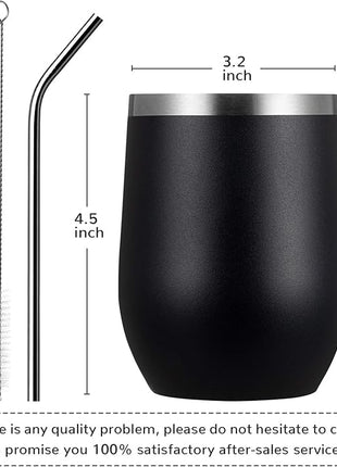 MEWAY 12OZ/8 Pack Wine Tumbler Glasses with Lid - Stemless Double Wall Vacuum Stainless Steel Travel Tumbler - Keeping Cold & Hot for Wine,Coffee,Cocktails,Drinks-Family and Gifts (Black,Set of 8)