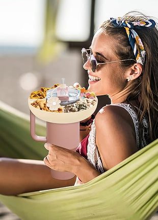 Snack Bowl for Stanley Cup 30 oz with Handle-Perfectly Compatible with Stanley Quencher H2.0 Tumbler 30 oz with Handle, Reusable Silicone Snack Tray, Stanley cup accessories (Cream Snack Bowl)