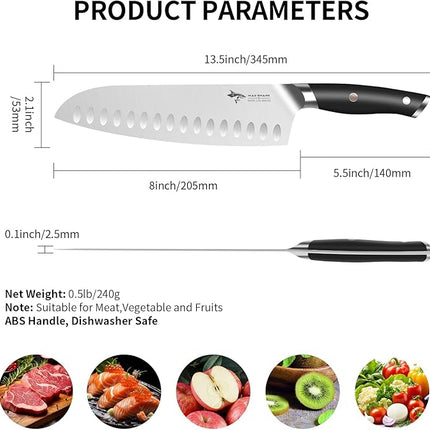 MAD SHARK Kitchen Knife, Professional 8-inch Santoku Knife, Made of German High Carbon Stainless Steel, Non-stick Ultra Sharp Kitchen Knife with Ergonomic Handle, Gift Box