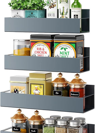 4 Pack Moveable Fridge Magnetic Spice Racks,Metal Grey