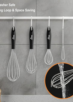 HOTEC 4 Pieces Stainless Steel Whisks Set, Wire Balloon Whisks Egg Beater, Thicken Wire &Non-slip Handle Whisk Perfect for Cooking, Stirring, Beating and Blending (Silver)