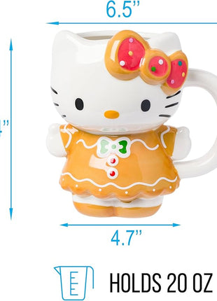 Silver Buffalo Sanrio Hello Kitty Gingerbread Dress 3D Sculpted Ceramic Mug, 20 Ounces
