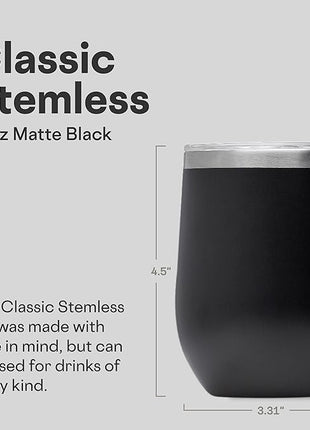 Corkcicle Stemless Wine Tumbler - Keeps Drinks Cold for 6 Hours - Triple-Insulated Stainless Steel - Non-Slip Base - Summer Drinkware Gift - Keeps Drinks Ice Cold - 12 oz - Matte Black