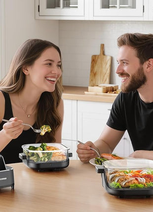 4-in-1 Portable Glass Air Fryer, 140–400°F Precise Heat, Max Crisp Technology, 4.2QT & 1.6QT Dual Containers with Lids, Freezer & Dishwasher Safe, Bake, Recrisp, Air Fry