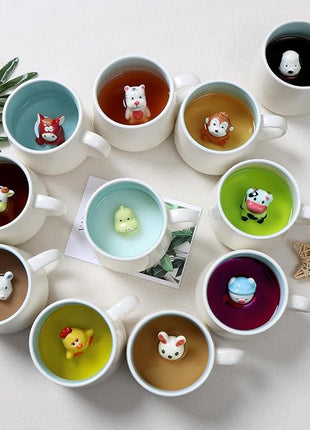 Surprise 3D Coffee Mug Animal Inside Cup 12 oz with Monkey,Cute Cartoon Handmade Ceramics Cup,Christmas Birthday Surprise for Friends Family or Kids (Monkey)