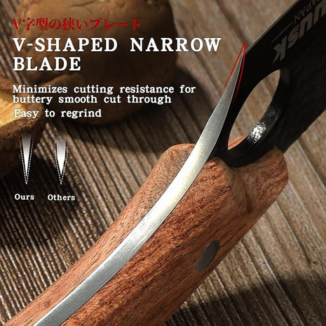 Original Huusk Knife Japan Kitchen Boning Chef Husk Knife for Everyday Use, Camping and BBQ - Premium Black Titanium Coated Blade with Sheath & Gift Box