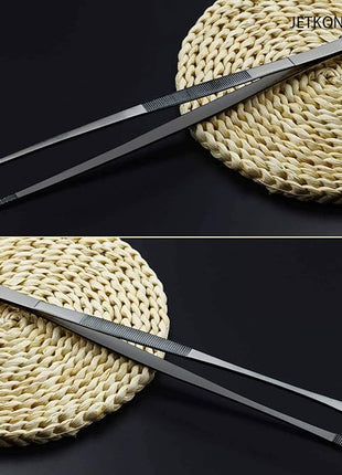 JETKONG 2 Pcs 12-Inch Food Tweezer Tongs, Stainless Steel Kitchen Tweezer Cooking Tweezers (Black)