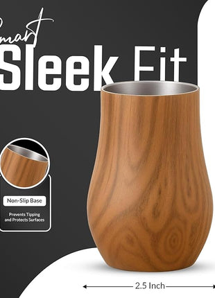 Double-Wall Insulated Whiskey Glass – Stemless Nosing Glass for Bourbon, Scotch & Whisky – Wood Finish – Gift for Men, Dad, Whiskey Lovers (Set of 2)