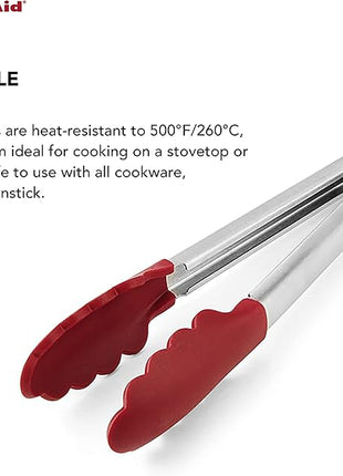 KitchenAid Silicone Stainless Steel Tongs, 12 Inch, Red