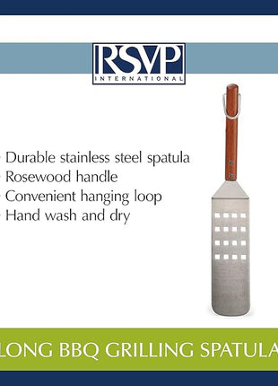 RSVP International Endurance (BQ-FLP) BBQ Long Spatula Flipper, 16.25" | Flip Burgers & Other Food w/ Long Handle that Keeps Hands Safe from Fire | Made from Stainless Steel & Rosewood