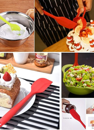 Silicone Spatulas Set, Rubber Spoon Spatula Heat Resistant Spoonula One Piece Design Seamless Spatula Non-Stick Scrapers Baking Mixing Tool (Red Set)