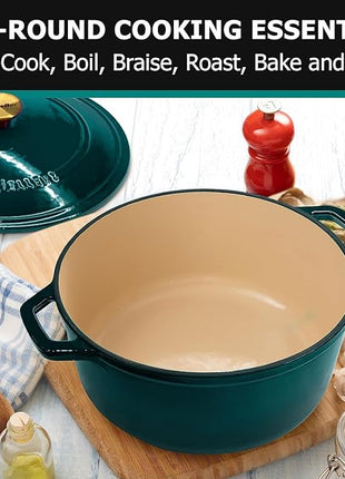 MUELLER HOME 4.5 QT Enameled Cast Iron Dutch Oven, Heavy-Duty Casserole Dish and Braiser Pan with Lid, Oven-Safe up to 500° F & Across All Cooktops, Housewarming Gifts New Home, Emerald