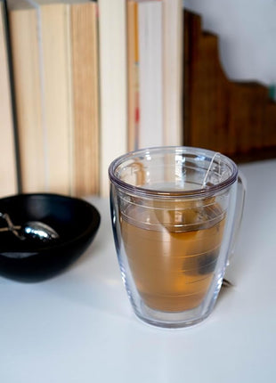 Tervis Clear & Colorful Tabletop Made in USA Double Walled Insulated Tumbler Travel Cup Keeps Drinks Cold & Hot, 16oz Mug, Clear