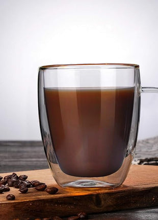 Glass Coffee Mug, Double Wall Insulated Glass Cup 12 Oz Heat-resistant Clear Coffee Mug for Tea Coffee Latte Espresso Cappuccino and Beverage, Set of 1 (Round)