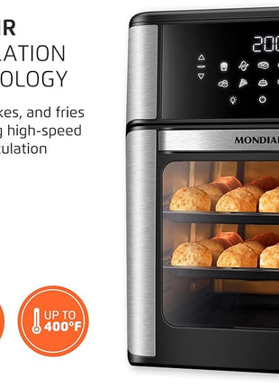 Air Fryer Oven 1800W, 12.7QT Capacity, Touchscreen Panel, Automatic Shut-Off – Black & Stainless Steel – Mondial