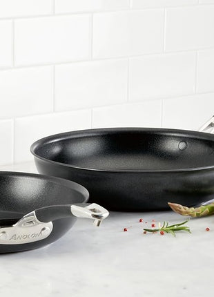 Anolon Smart Stack Hard Anodized Nonstick Frying Pan Set / Skillet Set - 8.5 Inch and 10 Inch, Black