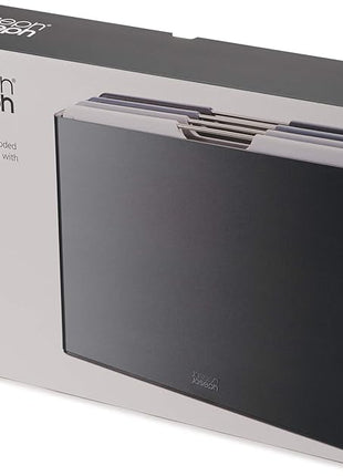 Joseph Joseph Folio 4-Piece Colour coded Cutting Board Set, Slimline case for organized Kitchen storage, Graphite