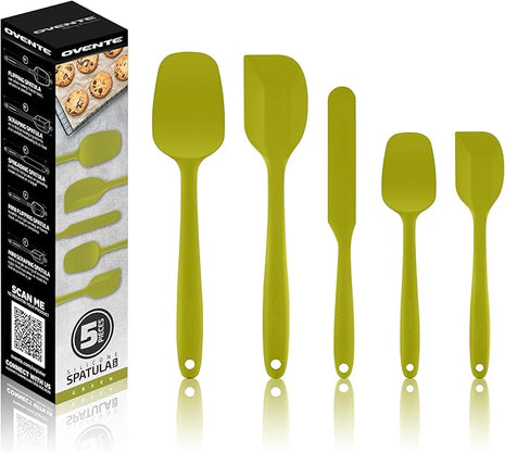 OVENTE Silicone Spatula Set of 5, Food Grade Rubber Spatula with High Heat Resistant, BPA-Free and Dishwasher Safe, Nonstick Kitchen Utensils for Baking, Cooking and Mixing, Green SP12305G