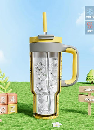 24 oz Stainless Steel Cup with Handle for Preschooler: BPA-Free, Lid with Straw, Easy to Clean, Car Cupholder Friendly, Insulated Tumbler for Playtime, Sports, Summer Camp, Vacation, Gift (Dig It Up)