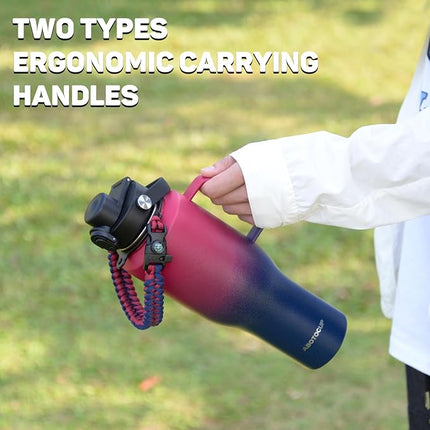 Water Bottle 40oz, Insulated Tumblers with Handle & Straw Lid, Insulated Water Bottle Fits in Cup Holder, Double Wall BPA-Free, Stainless Steel Travel Cup Leak-proof to Keep Cold 24H&Hot12H