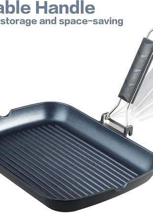 SKITCHN Grill Pan with Folding Handle, Nonstick Indoor BBQ Grilling Pan - 13 9IN