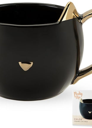Pinky Up Chloe Black Cat Ceramic Coffee Mugs, Hot Tea Cups, Cute Travel Mug, Latte Cup, Drinking Glasses for Chocolate, Milk, Cocktails, Mocktails, Home Kitchen, 12 oz, Set of 1
