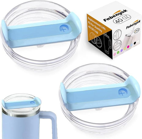 40 OZ Tumbler Lid Replacement Fit for Stanley Cup, 2 Pack Clear Replacement Lids Fit for Stanley Travel Tumbler, Spill Proof Tumbler Covers for Stanley Cup Accessories (Clear - Azure)
