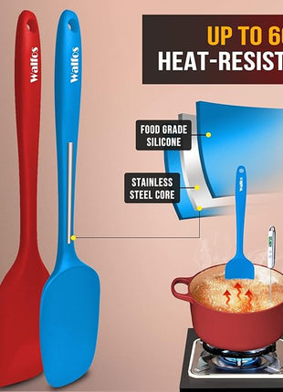 Walfos Silicone Spatula Set of 4(600°F）,Heat Resistant Kitchen Silicone Scraper Spatulas, Strong Steel Core and One-Pieces Seamless Design, For Cooking Mixing & Baking,BPA Free & Dishwasher Safe