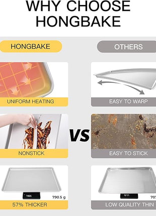 HONGBAKE Half Baking Sheet Pan Set of 2, Nonstick Cookie Sheet for Oven, Heavy Duty 1/2 Commercial Cookie Trays, Dishwasher Safe - Silver