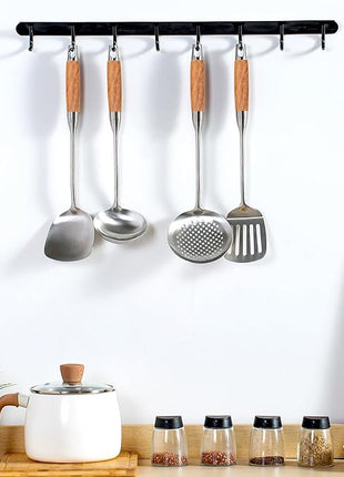 FJNATINH Wok Utensils - Wok Spatula Metal Set, 4-Pieces 14-15 Inch Extra Long, Wok Tools Professional Set, Wooden Handle Skimmer, Soup Ladle, Slotted Turner