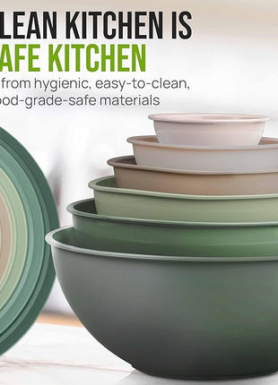 Zulay Kitchen 12 Piece Plastic Mixing Bowls with Leak-Proof Lids Set - Microwave and Freezer Safe Kitchen Mixing Bowls for Preparing, Serving and Storing - Large Nesting Bowls (Forest Ombre)