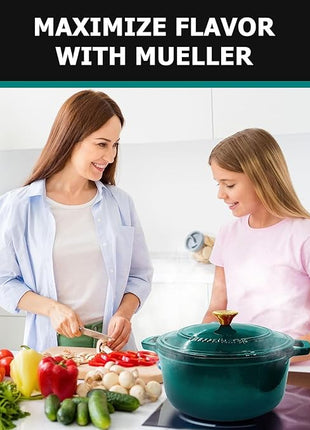 MUELLER HOME 4.5 QT Enameled Cast Iron Dutch Oven, Heavy-Duty Casserole Dish and Braiser Pan with Lid, Oven-Safe up to 500° F & Across All Cooktops, Housewarming Gifts New Home, Emerald