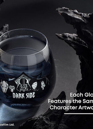JoyJolt Star Wars Dark Side Stemless Drinking Glasses Set of 4, 15 oz Tumblers, Kitchen Glasses ft. General Grievous, Kylo Ren, Darth Vader, Emperor Palpatine, Darth Maul