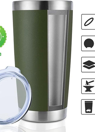DOMICARE 20oz Stainless Steel Tumbler Bulk with Lid, Double Wall Vacuum Insulated Travel Mug, Powder Coated Coffee Cup (Army Green, 12)