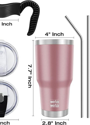WETOWETO 30 oz Tumbler Stainless Steel Vacuum Insulated Coffee Cup with Handle, Double Wall Vacuum Coffee Cup Thermal Cups for Hot and Cold drinks, Suitable for Travel(Rose Gold, 1 Pack)
