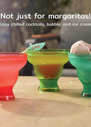 Host FREEZE Stemless Margarita Glasses, Insulated Plastic Cocktail Glasses for Frozen Drinks, Double Wall Chiller Cups for Daiquiri, Tiki Drinks, Home Bar, Party Gifts, 12 oz, Set of 2, Aqua Blue