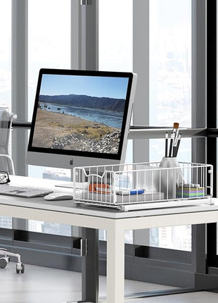 Simple Houseware Pull-Out Cabinet Sliding Basket Organizer, 17.2" D x 9.7" W x 5" H – White, Ideal for Kitchen and Bathroom Cabinet Storage, Under Sink or Pantry Organization