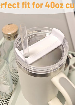 40 OZ Tumbler Lid Replacement Fit for Stanley Cup, 2 Pack Clear Replacement Lids Fit for Stanley Travel Tumbler, Spill Proof Tumbler Covers for Stanley Cup Accessories (White+Frost)