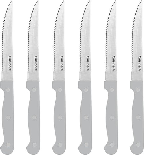 Cusinart Knife Set, 6pc Steak Knife Set with Steel Blades for Precise Cutting, Lightweight, Stainless Steel & Durable, C77TR-6PSKG, Gray