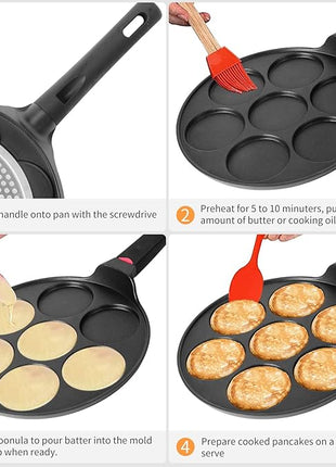 Pancake Pan Maker Nonstick Induction Compatible, 10.5 Inch Mini Non Stick Silver Dollar Grill Blini Griddle Crepe Pan,7 Molds Cake Egg Cooker Skillet for Kids Gifts