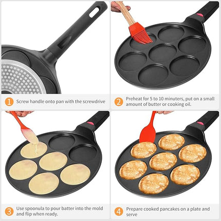Pancake Pan Maker Nonstick Induction Compatible, 10.5 Inch Mini Non Stick Silver Dollar Grill Blini Griddle Crepe Pan,7 Molds Cake Egg Cooker Skillet for Kids Gifts