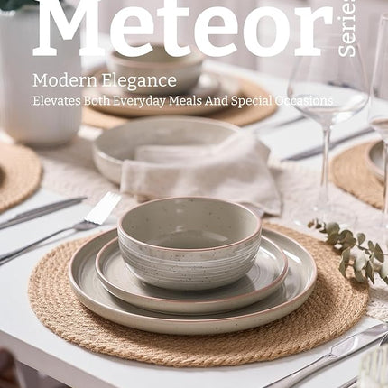 Famiware Meteor Stoneware Dinnerware Sets with Pasta Bowls, Service for 4 (16 Pieces), Plates and Bowls Sets, Microwave and Dishwasher Safe Dishes Set, Matcha Green