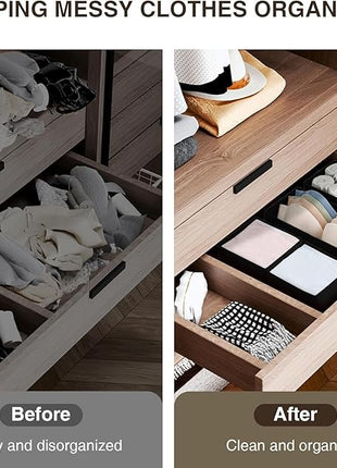 DIMJ Drawer Organizers - Set of 8 Foldable Closet Dividers for Baby Clothes, Socks, Belt, Tie (Black)