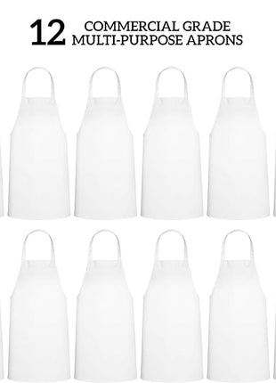 GREEN LIFESTYLE 12 Pack Bib Apron - Unisex White Aprons, Machine Washable Aprons for Men and Women, Kitchen Cooking BBQ Aprons Bulk (Pack of 12, No Pockets, White)