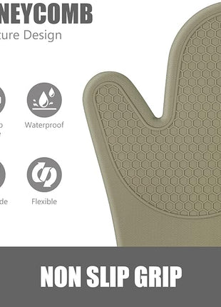 Rorecay 6pcs Oven Mitts and Pot Holders Sets Heat Resistant 500 Degrees, Extra Long Silicone Oven Gloves Non-Slip Potholders Hot Pads for Kitchen Baking Cooking, Quilted Liner, Martini Olive