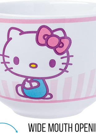 Silver Buffalo Sanrio Hello Kitty Pink Stripes Ceramic Ramen Bowl with Chopsticks, 20 Ounces