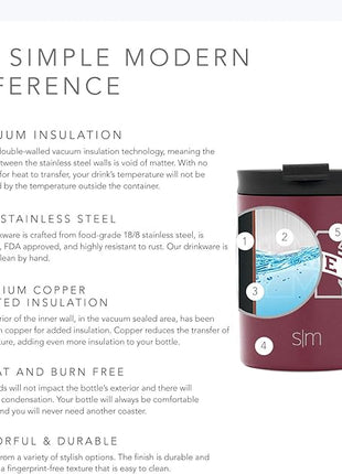 Simple Modern Officially Licensed Collegiate University Coffee Mug with Leakproof Lid Insulated Stainless Steel Travel Mug | Scout, Classic Collection | 12oz