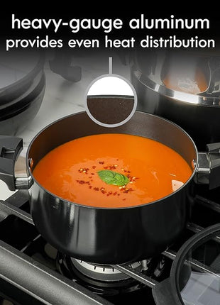 Kenmore Elite Grayson Stackable Platinum Nonstick Forged Aluminum Induction Cookware Set, 9-Piece, Black